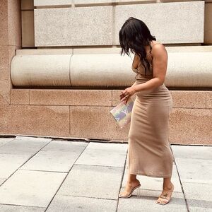 Elegant Tan Midi Dress